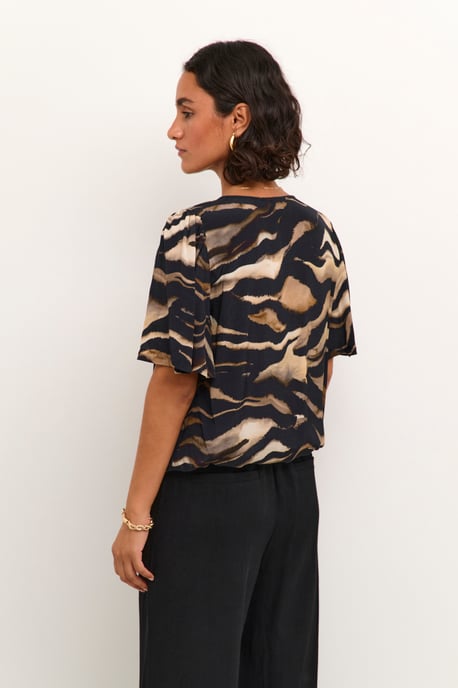 Kurzarm-Bluse Regular fit Black/Brown Tiger Print animal - Image 3