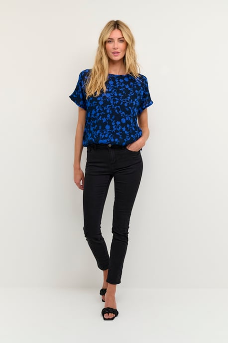 Kurzarm-Bluse Relaxed fit Midnight / Blue Flowers floral - Image 1