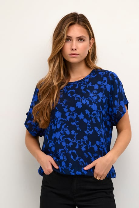 Kurzarm-Bluse Relaxed fit Midnight / Blue Flowers floral - Image 5