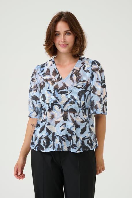 Kurzarm-Bluse A-shape Blue Flower Print floral - Image 3