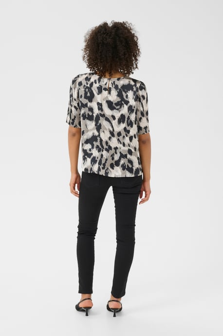 Kurzarm-Bluse Regular fit Grey Leopard Print - Image 2