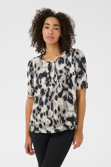 Kurzarm-Bluse Regular fit Grey Leopard Print - Image 3
