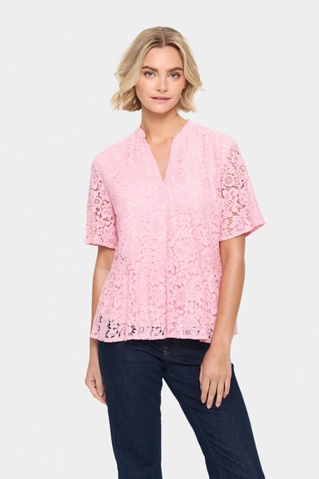 Kurzarm-Bluse Gerade Passform Pink Nectar rose - Image 3