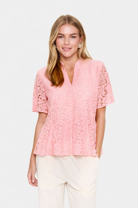 Kurzarm-Bluse Gerade Passform Pink Nectar rose - Image 4
