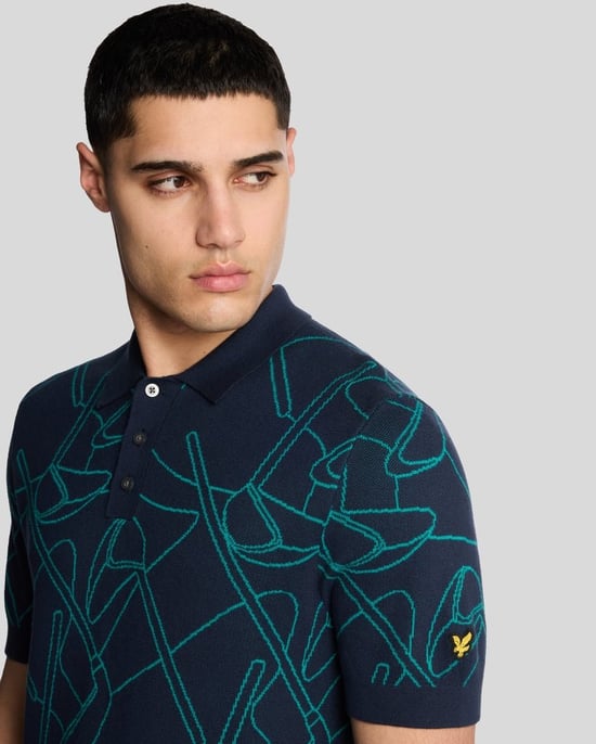 Lyle & Scott Golf Outline Strick-Poloshirt – Marineblau - Image 4