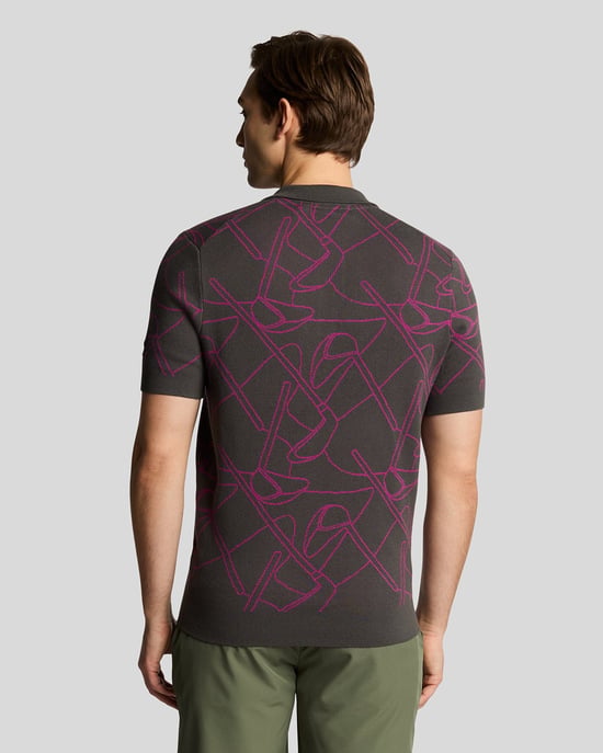 Lyle & Scott Golf Outline Strick-Poloshirt – Lila - Image 3