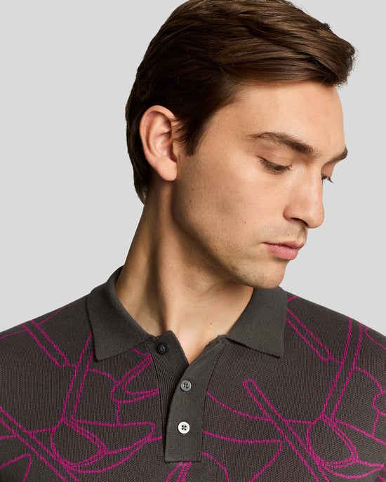 Lyle & Scott Golf Outline Strick-Poloshirt – Lila - Image 4
