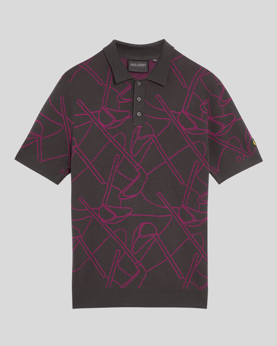 Lyle & Scott Golf Outline Strick-Poloshirt – Lila - Image 5