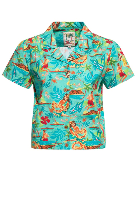 Queen Kerosin Damen Kurzarm Bluse mint - Image 1