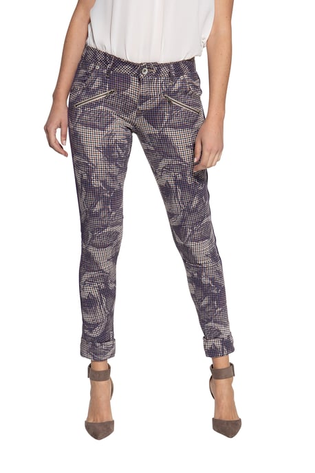 Amor, Truth & Trust Damen ATT JEANS Stretchhose mit Hahnentrittmuster und floralen Akzenten Lola lila - Image 1