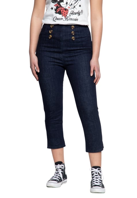 Queen Kerosin Damen High Waist Capri Jeanshose dunkelblau - Image 1