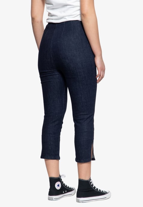 Queen Kerosin Damen High Waist Capri Jeanshose dunkelblau - Image 2