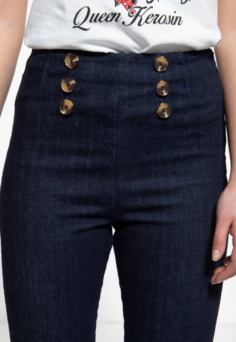 Queen Kerosin Damen High Waist Capri Jeanshose dunkelblau - Image 3