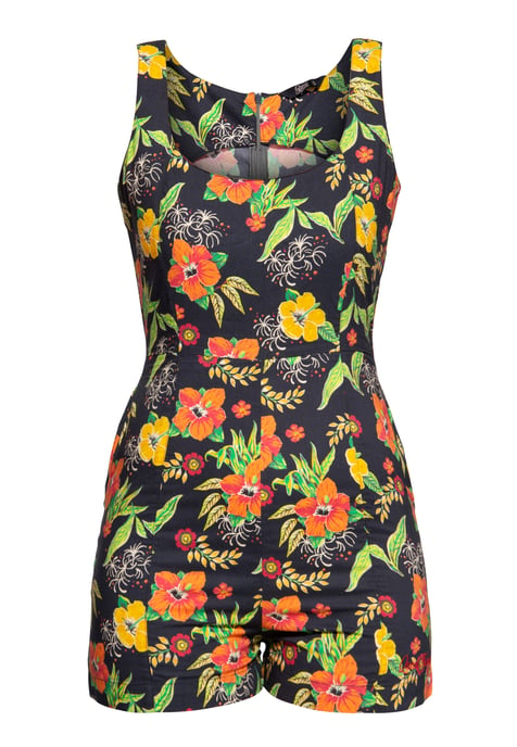 Queen Kerosin Damen Jumpsuit Hibiskus Black mehrfarbig - Image 1