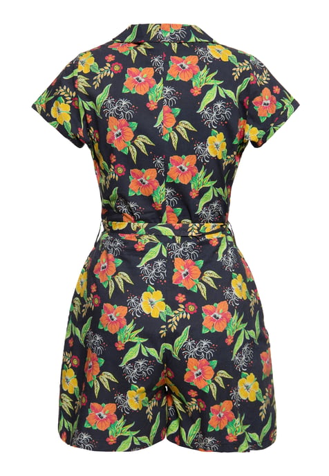 Queen Kerosin Damen Blusen Jumpsuit Hibiscus Black schwarz - Image 2