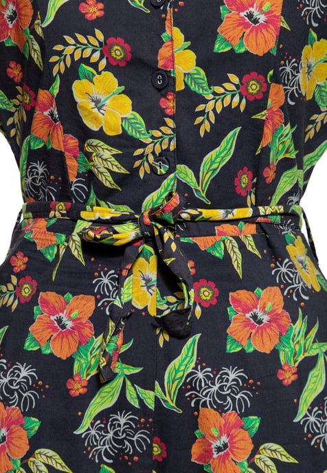 Queen Kerosin Damen Blusen Jumpsuit Hibiscus Black schwarz - Image 5