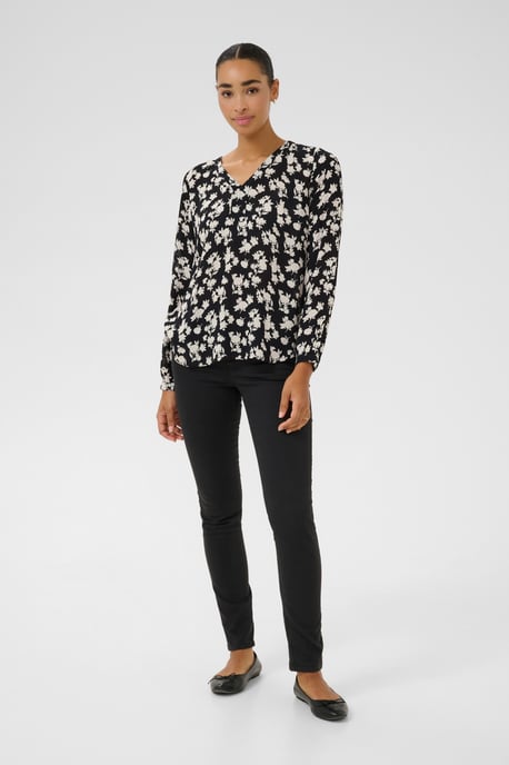 Langarm-Bluse Regular fit Black/Turtledove Flower Print - Image 1