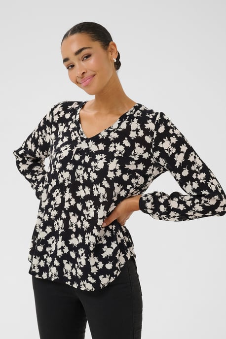 Langarm-Bluse Regular fit Black/Turtledove Flower Print - Image 3