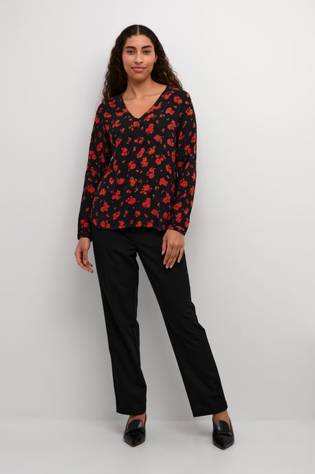 Langarm-Bluse Regular fit Black_Red Flower Print floral - Image 1