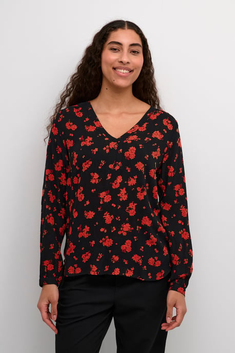 Langarm-Bluse Regular fit Black_Red Flower Print floral - Image 2