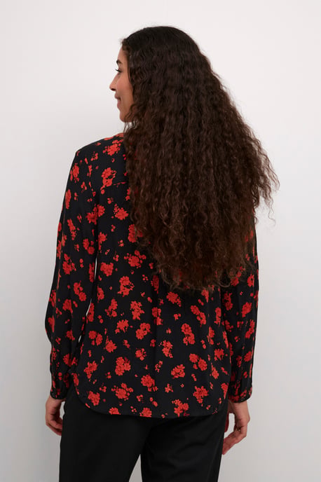 Langarm-Bluse Regular fit Black_Red Flower Print floral - Image 3