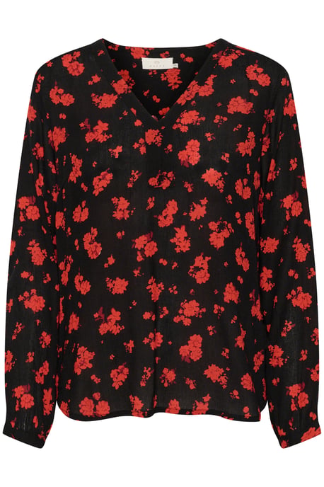 Langarm-Bluse Regular fit Black_Red Flower Print floral - Image 4