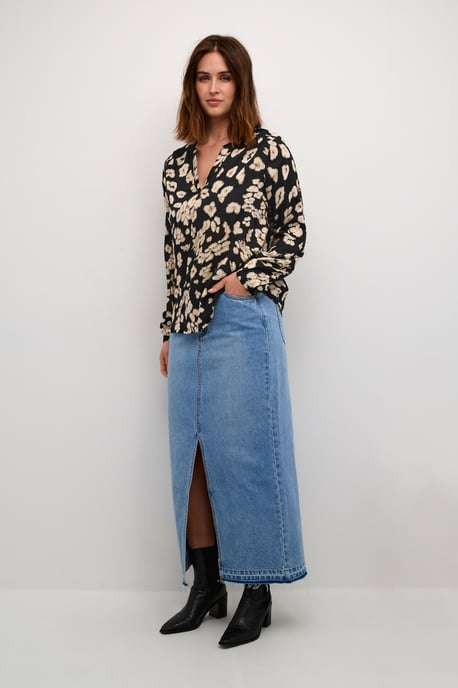 Langarm-Bluse Regular fit Black/Sand Leo Print - Image 1