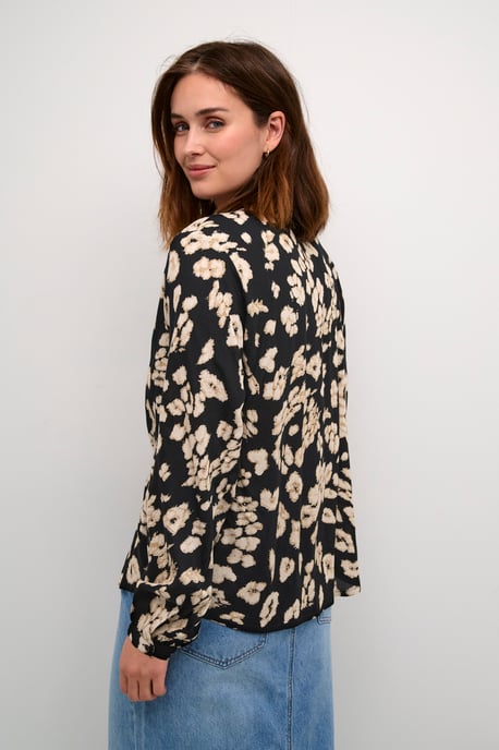 Langarm-Bluse Regular fit Black/Sand Leo Print - Image 3