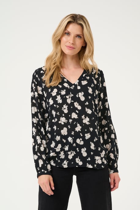 Langarm-Bluse Regular fit Black/White Flower Print floral - Image 2