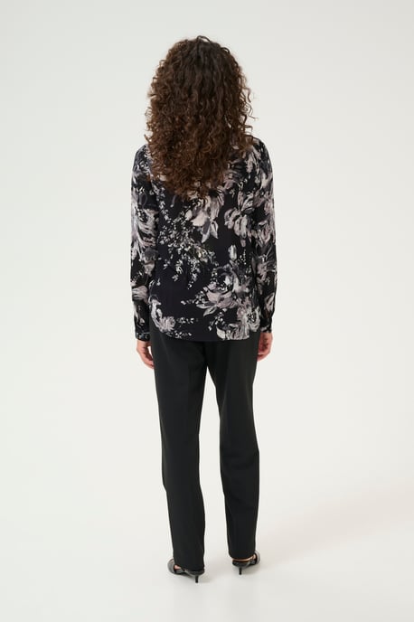 Langarm-Bluse Regular fit Black/White Painted Flower - Image 2