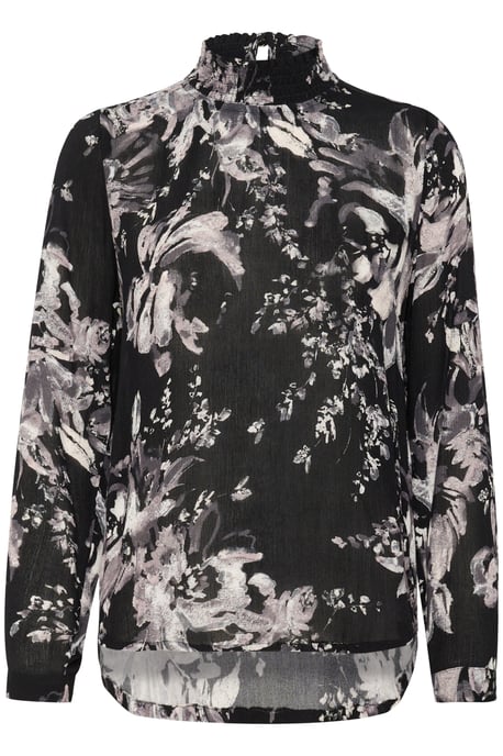Langarm-Bluse Regular fit Black/White Painted Flower - Image 4