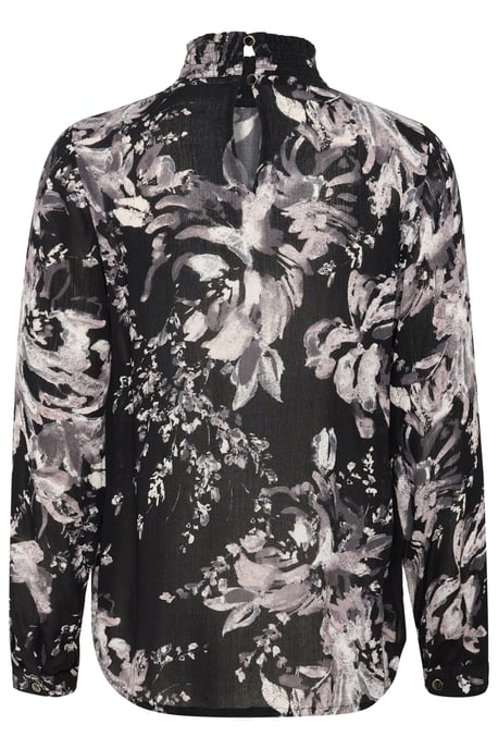 Langarm-Bluse Regular fit Black/White Painted Flower - Image 5