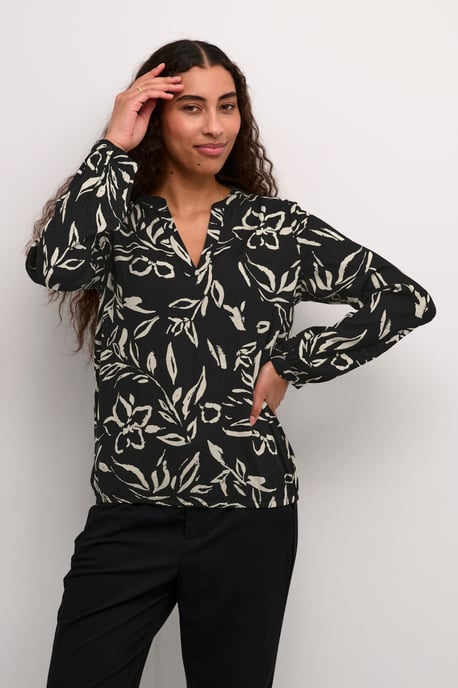 Langarm-Bluse Regular fit Black/Sand Painted Flower - Image 2