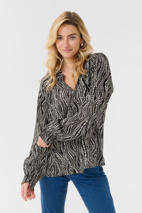 Langarm-Bluse Regular fit Black wavy dots - Image 3