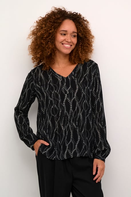Langarm-Bluse Regular fit Black/Grey Graphic Simili black multi - Image 4