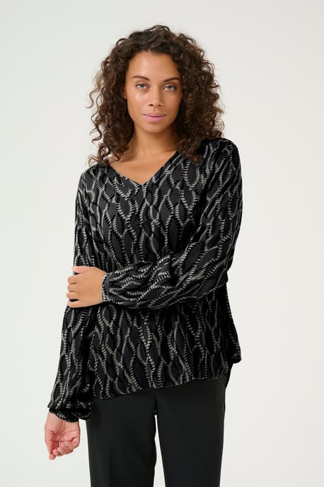 Langarm-Bluse Regular fit Black/Grey Graphic Simili black multi - Image 5