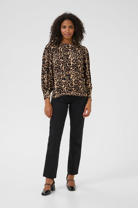 Langarm-Bluse Regular fit Naturel Leopard Print - Image 1
