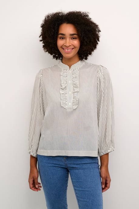 Langarm-Bluse Regular fit Turtledove/Black Stripe white black - Image 2