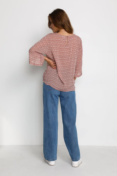 Langarm-Bluse Regular fit Dusty red / chalk leaf white red - Image 2