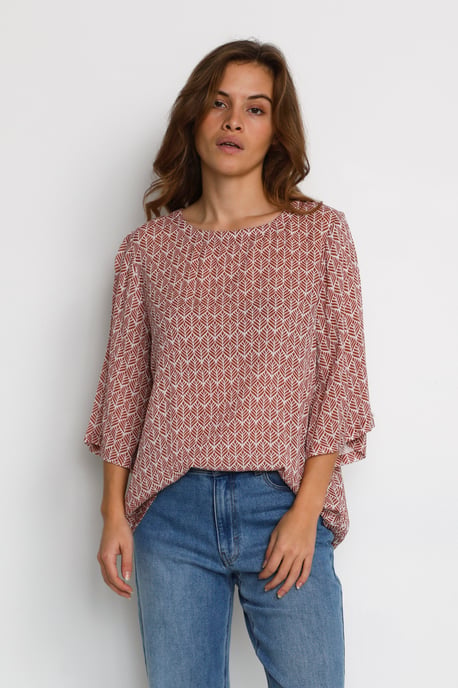 Langarm-Bluse Regular fit Dusty red / chalk leaf white red - Image 3