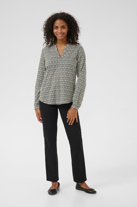 Langarm-Bluse Regular fit Black / Chalk Fan Print black white - Image 2