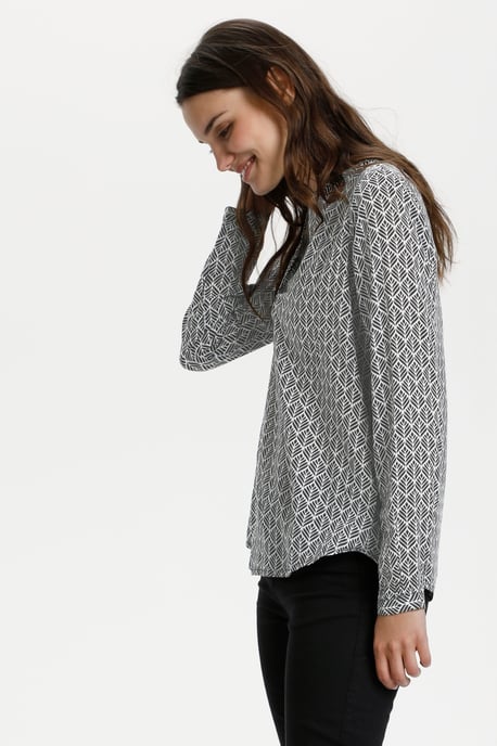 Langarm-Bluse Regular fit Black / Chalk Fan Print black white - Image 5