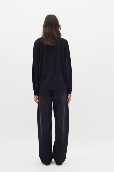Langarm-Bluse Gerade Passform Blac - Image 2