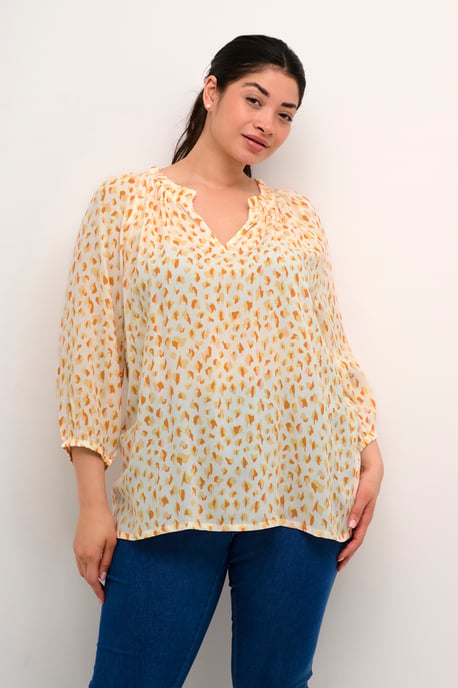 Langarm-Bluse Regular fit White/Orange Graphic Dots white orange - Image 3