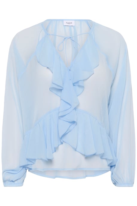 Langarm-Bluse Lockere Passform Chambray Blue - Image 4