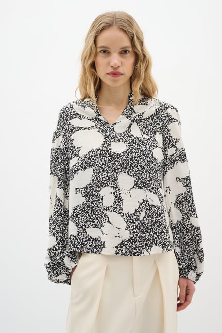 Langarm-Bluse Relaxed fit GraphicFlower Black/PowderBeig floral - Image 4