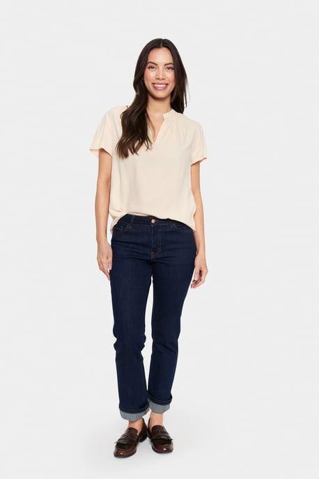 Kurzarm-Bluse Gerade Passform Creme - Image 1