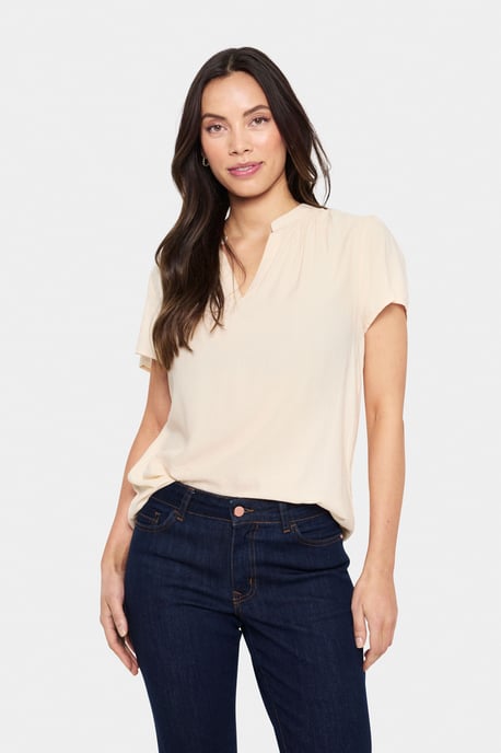 Kurzarm-Bluse Gerade Passform Creme - Image 2
