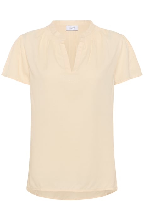 Kurzarm-Bluse Gerade Passform Creme - Image 4