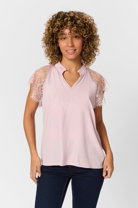 Kurzarm-Bluse Straight fit Deauville Mauve rose - Image 5